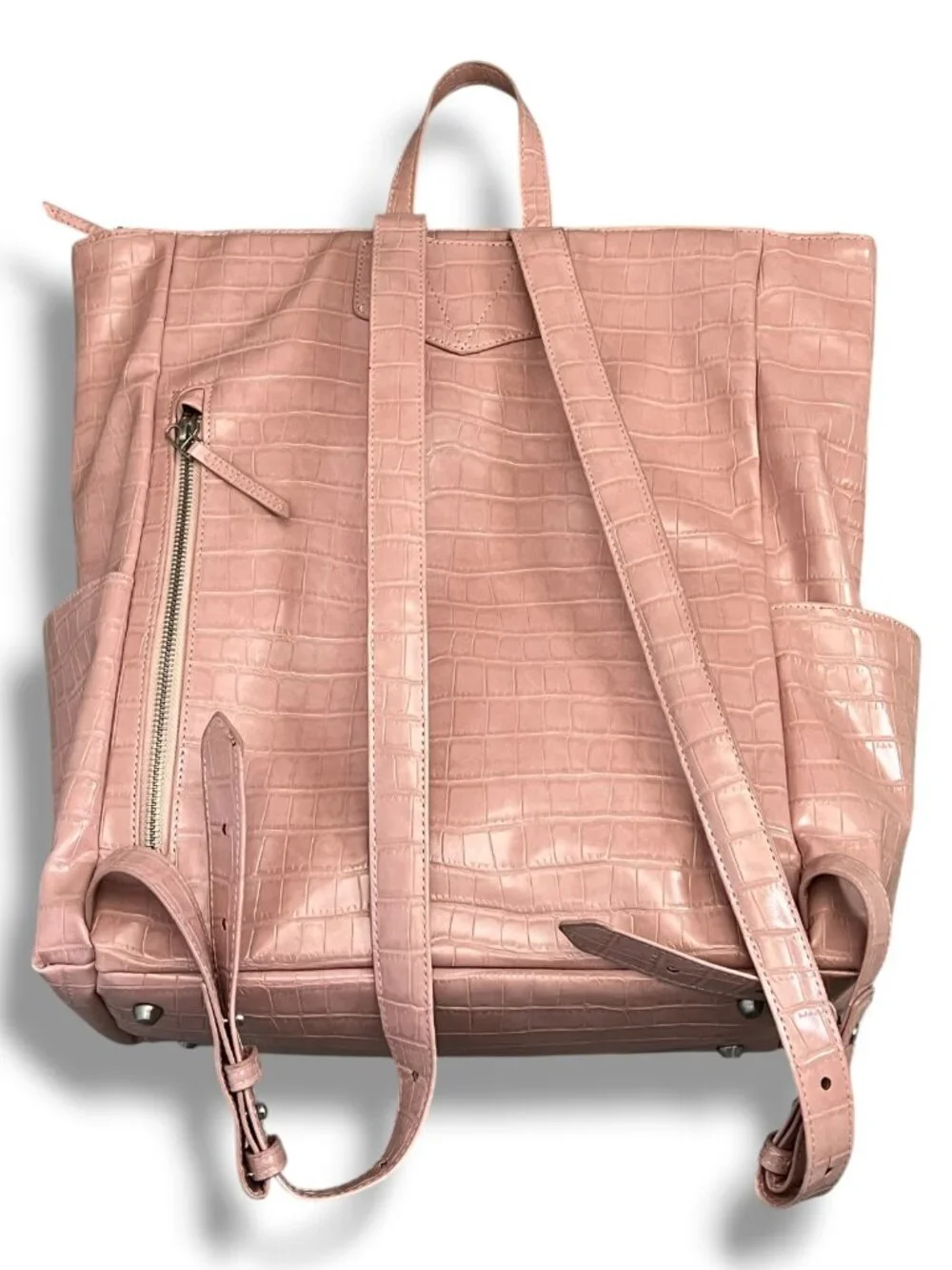 Freshly Picked Faux Leather Rose Pink Crocodile Diaper Bag Backpack Zip Closure